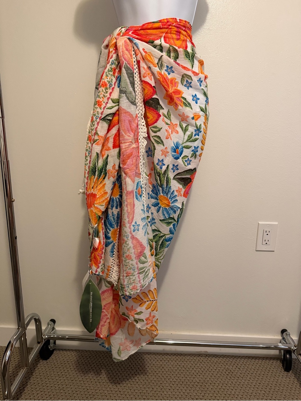 FARM Rio Floral Embroidered Throw - White, Orange, Blue, Green, Pink